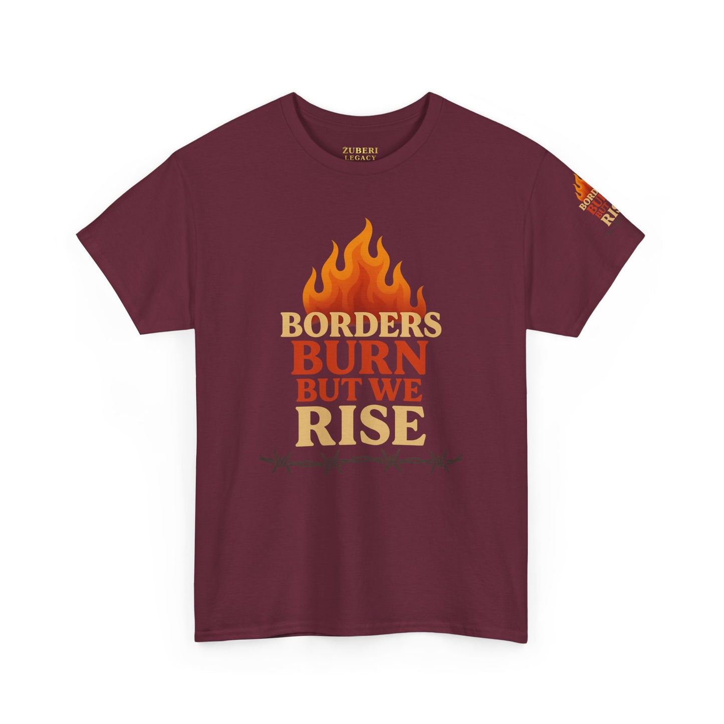 Bun Dem Summer Empowering Unisex Heavy Cotton Tee| Gildan 5000 - "Borders Burn But We Rise" Empire Edition - Activism Fashion, Statement Shirt, Gift for Allies, Equality