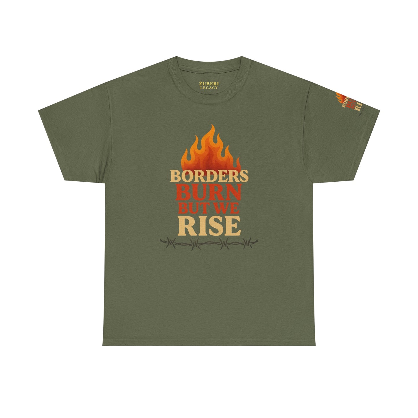 Bun Dem Summer Empowering Unisex Heavy Cotton Tee| Gildan 5000 - "Borders Burn But We Rise" Empire Edition - Activism Fashion, Statement Shirt, Gift for Allies, Equality