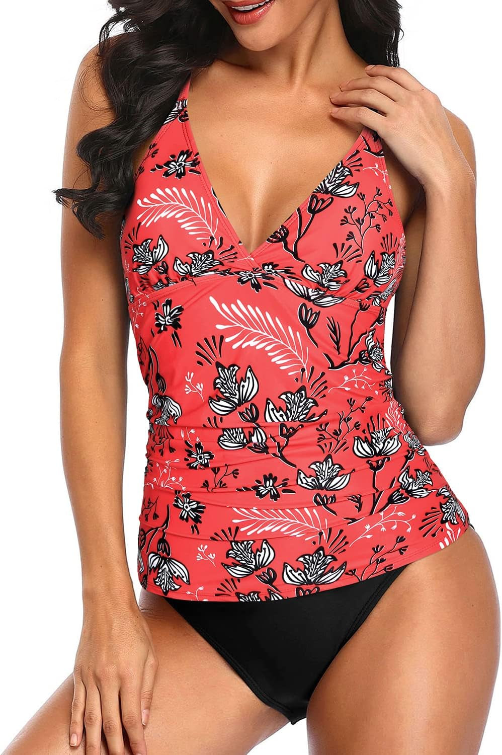 Holipick Tummy Control Two Piece Tankini Set Swimsuits for Women V Neck Tankini Top Bathing Suits with Swim Bottom