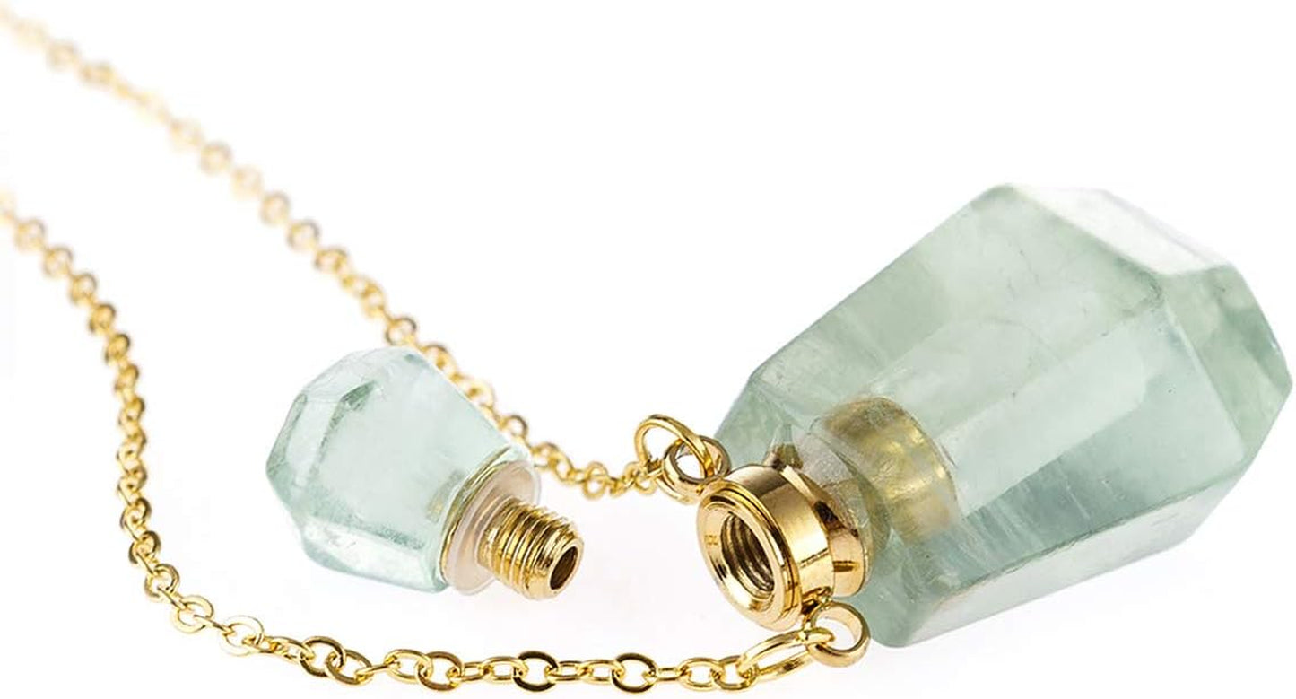 Gemstone Crystal Perfume Bottle Diffuser Necklace - Stylish Aromatherapy Essential Oil Locket Pendant for Travel and Fragrance