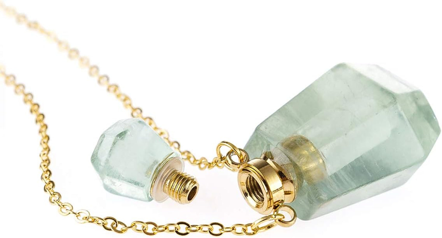 Gemstone Crystal Perfume Bottle Diffuser Necklace - Stylish Aromatherapy Essential Oil Locket Pendant for Travel and Fragrance