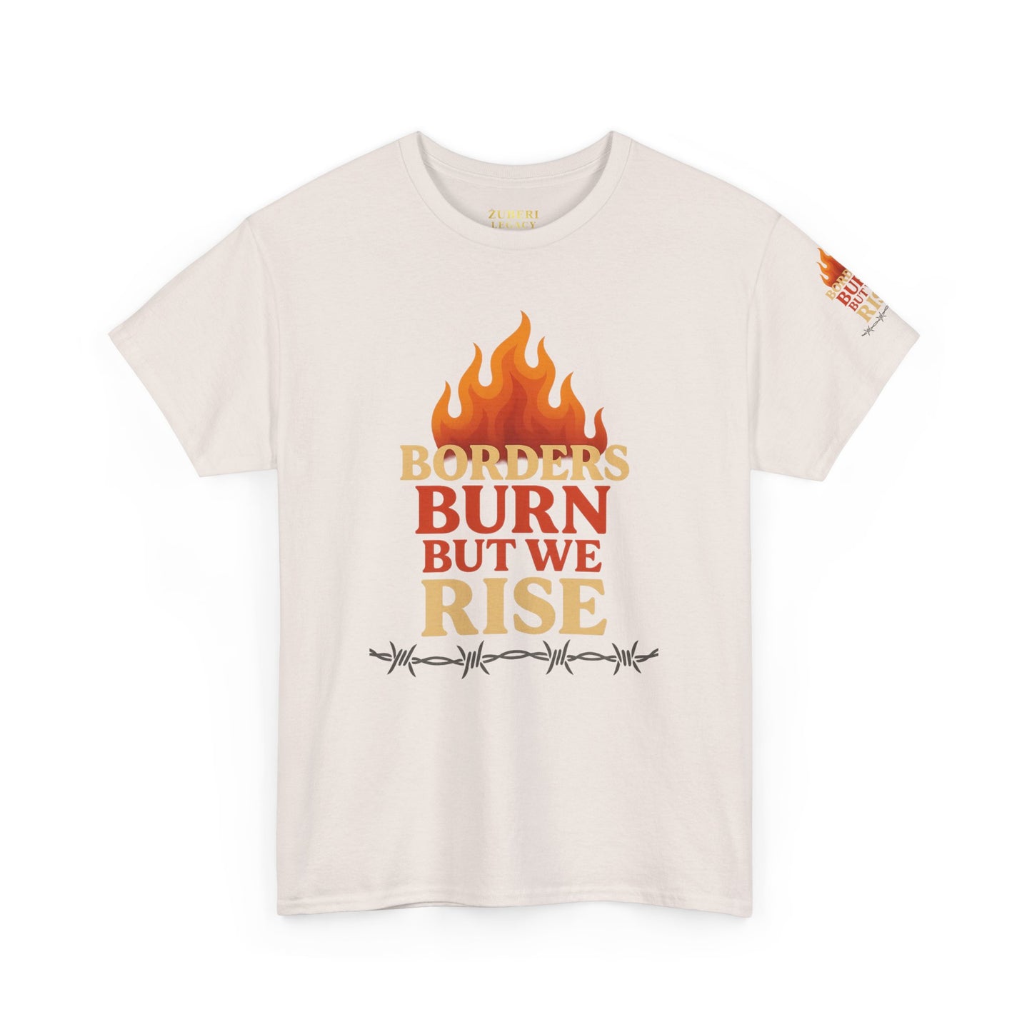 Bun Dem Summer Empowering Unisex Heavy Cotton Tee| Gildan 5000 - "Borders Burn But We Rise" Empire Edition - Activism Fashion, Statement Shirt, Gift for Allies, Equality