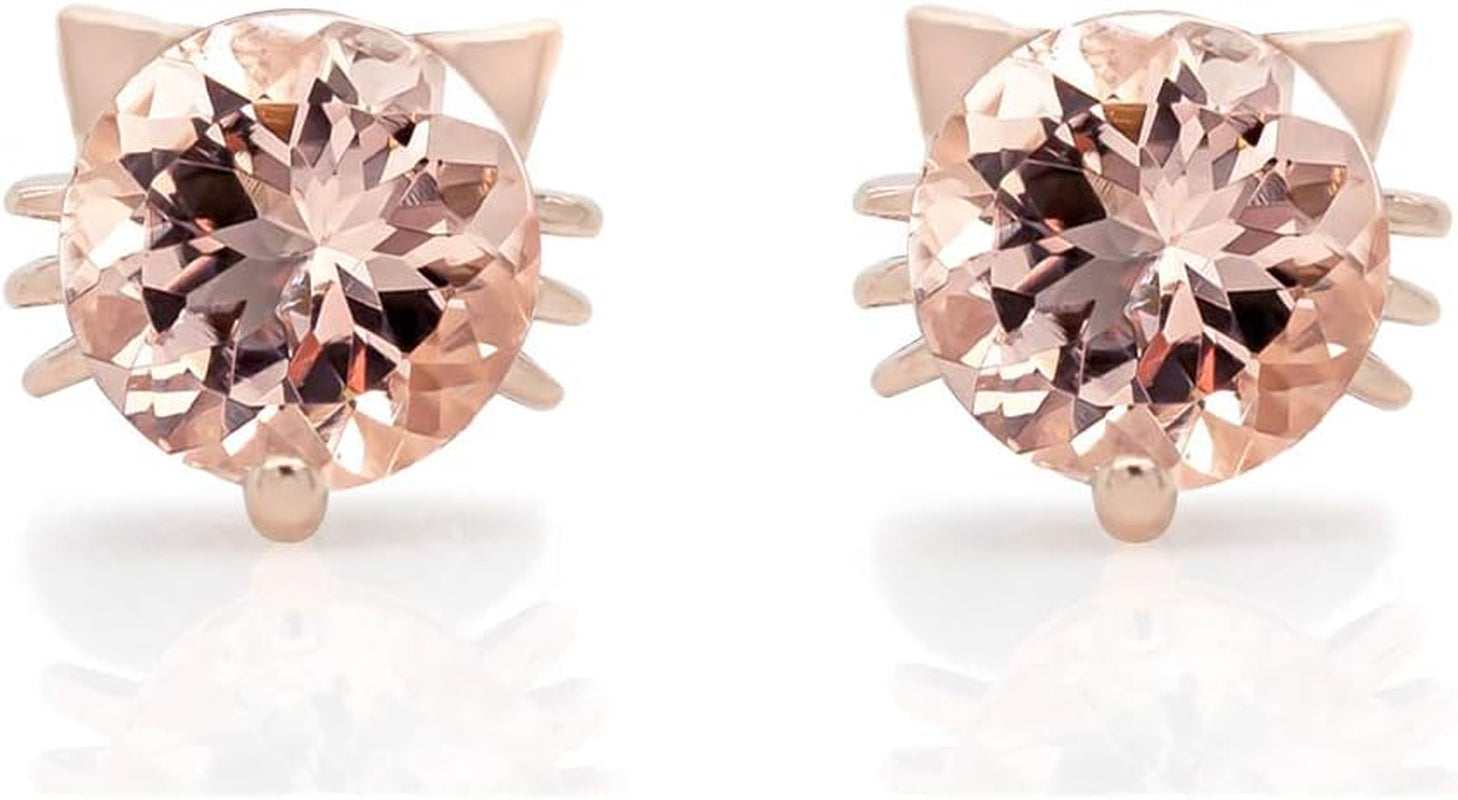 Collection 1 1/2 CT.T.W Blush round 6MM Peach Morganite Cat Stud Earrings in 14K Gold over Sterling Silver Gifts for Women Aniversary Wedding (1.50 Cttw) Valentine'S Day Gift for Her