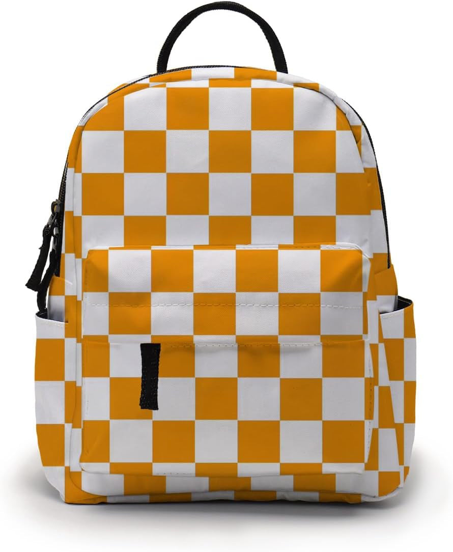 Deanfun Mini Backpack for Women - Waterproof Small Backpack with Orange Checkered Print, Multi Pockets Large Capacity Cute and Stylish MNSB-144