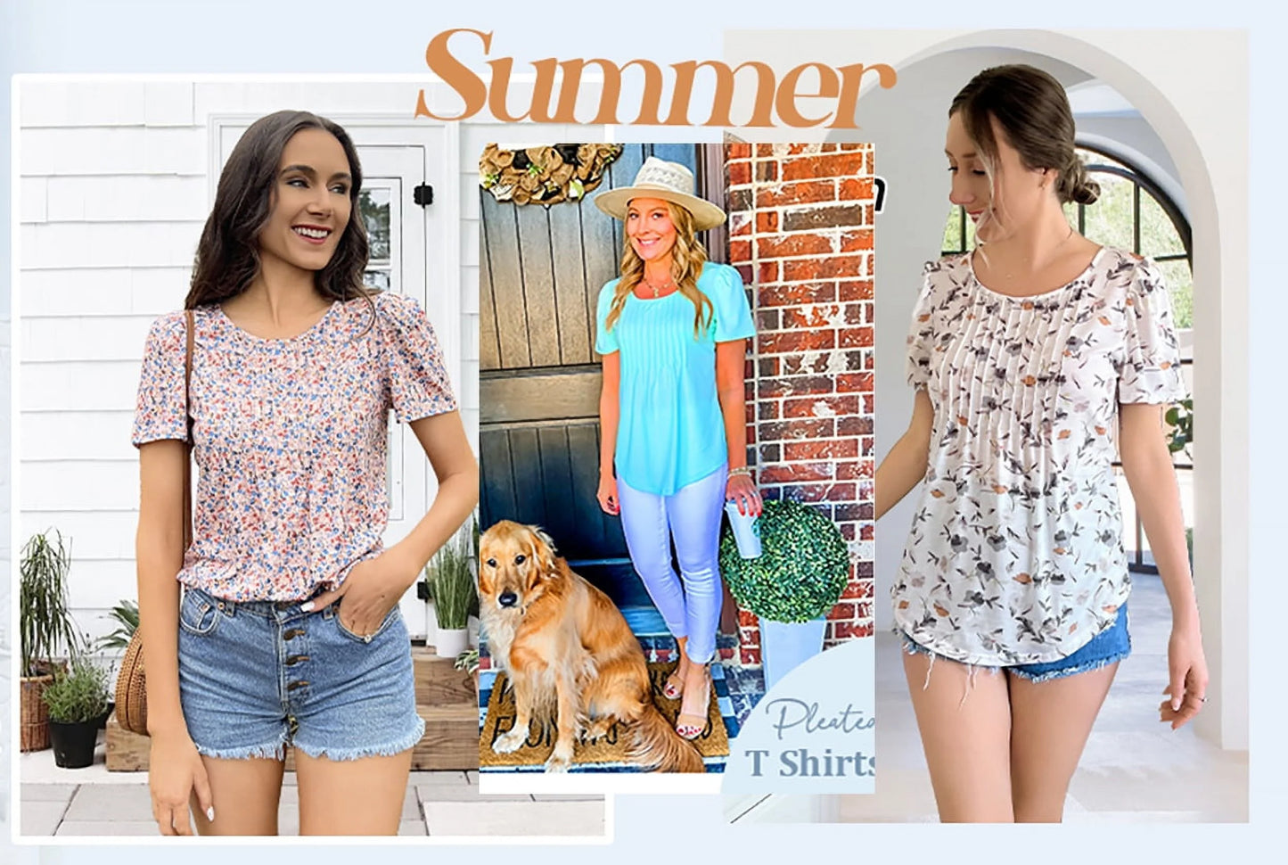 Blouses for Women Pleated Short Sleeve Tunic Tops Dressy Casual Summer Shirts