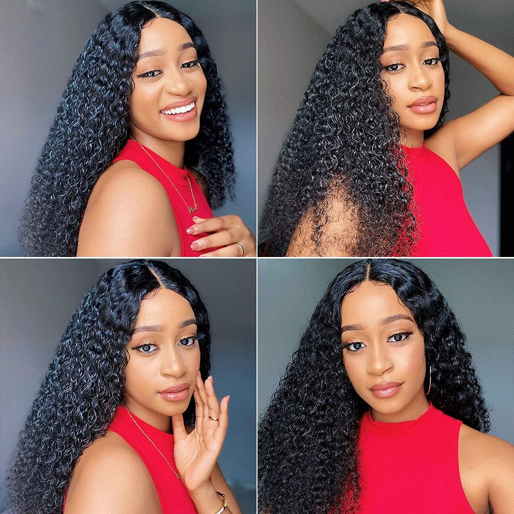 28 Inch Glueless Curly Wave Human Hair Lace Front Wig Pre Plucked Brazilian Curly 4X4 Lace Closure Wigs with Baby Hair 9A Glueless Wet and Wavy Lace Front Wigs 150% Density Virgin Hair Lace Wigs