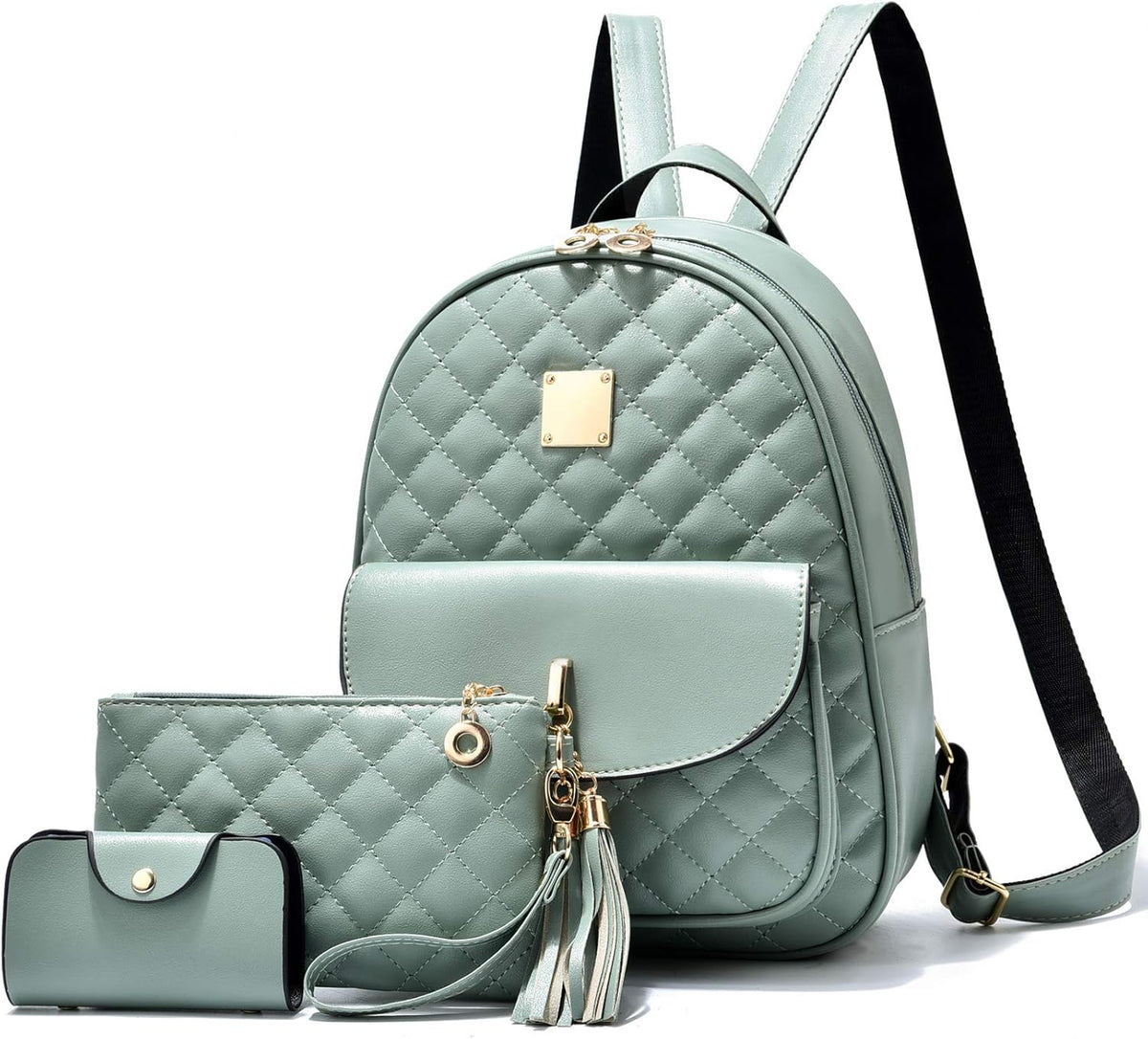 IHAYNER Women'S Simple Design Quilted Mini Backpack - 3Pcs Leather Backpack Purse for Women