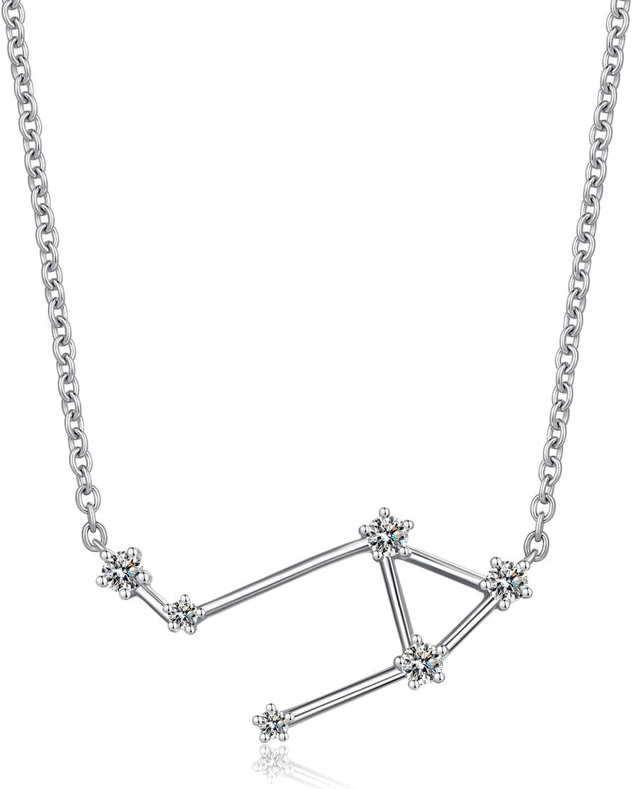 925 Sterling Silver CZ Astrology 12 Constellation Horoscope Sign Astrology Zodiac Star Necklace Birthday Jewelry for Women,18 Inch