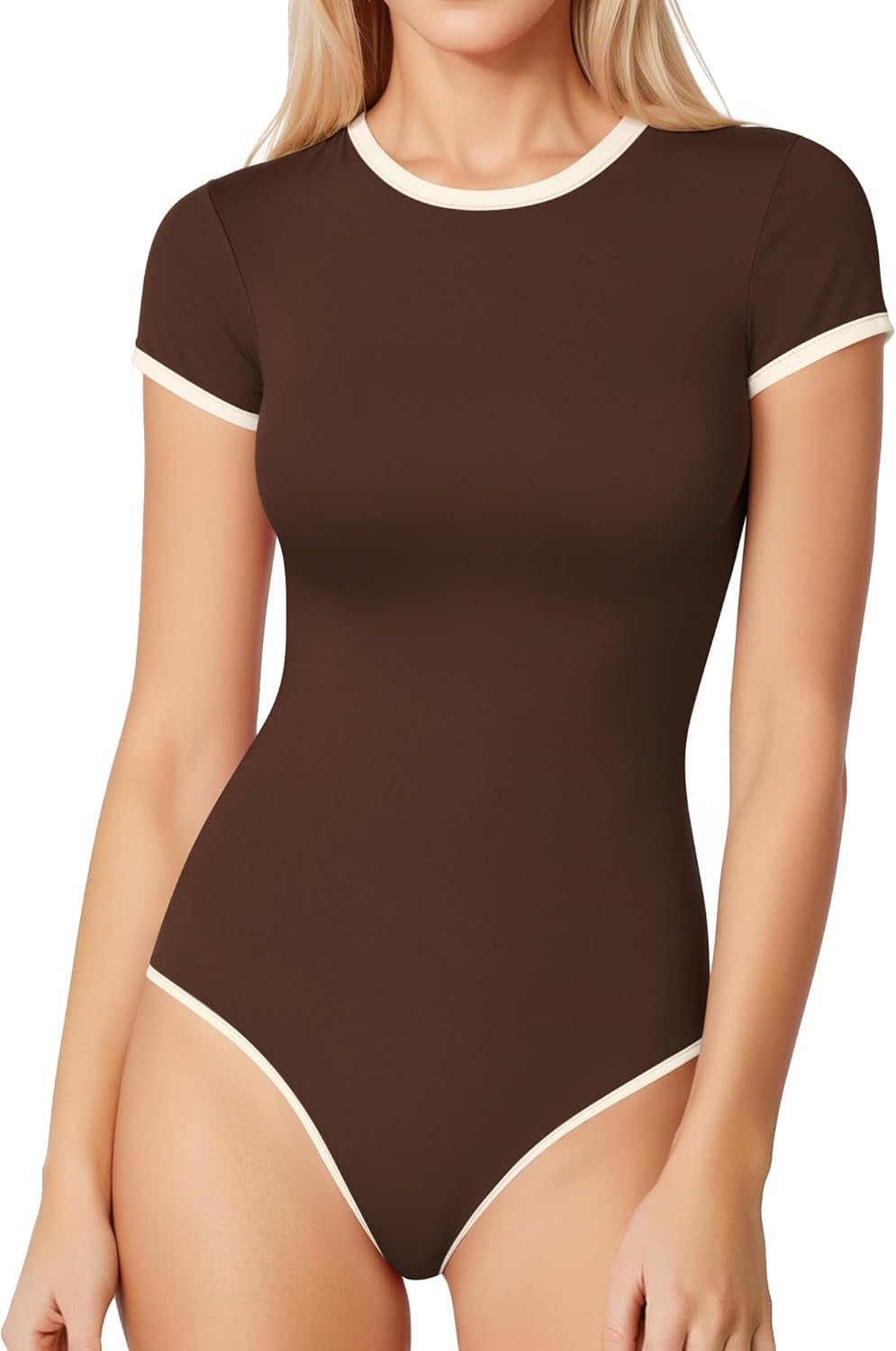 MANGOPOP Women'S round Neck Short Sleeve T Shirts Basic Bodysuits