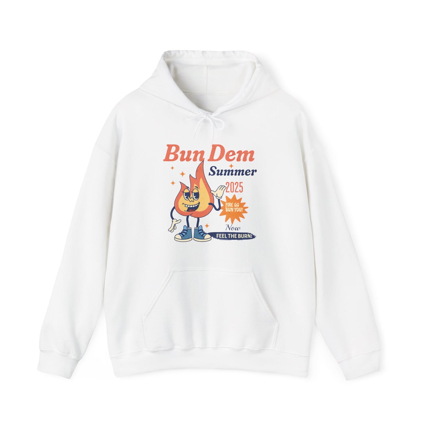 Bun Dem Summer 2025 Feel The Burn Graphic Hoodie, Comfortable Unisex Sweatshirt, Perfect for Beach Days, Vacation Wear, Casual Outing