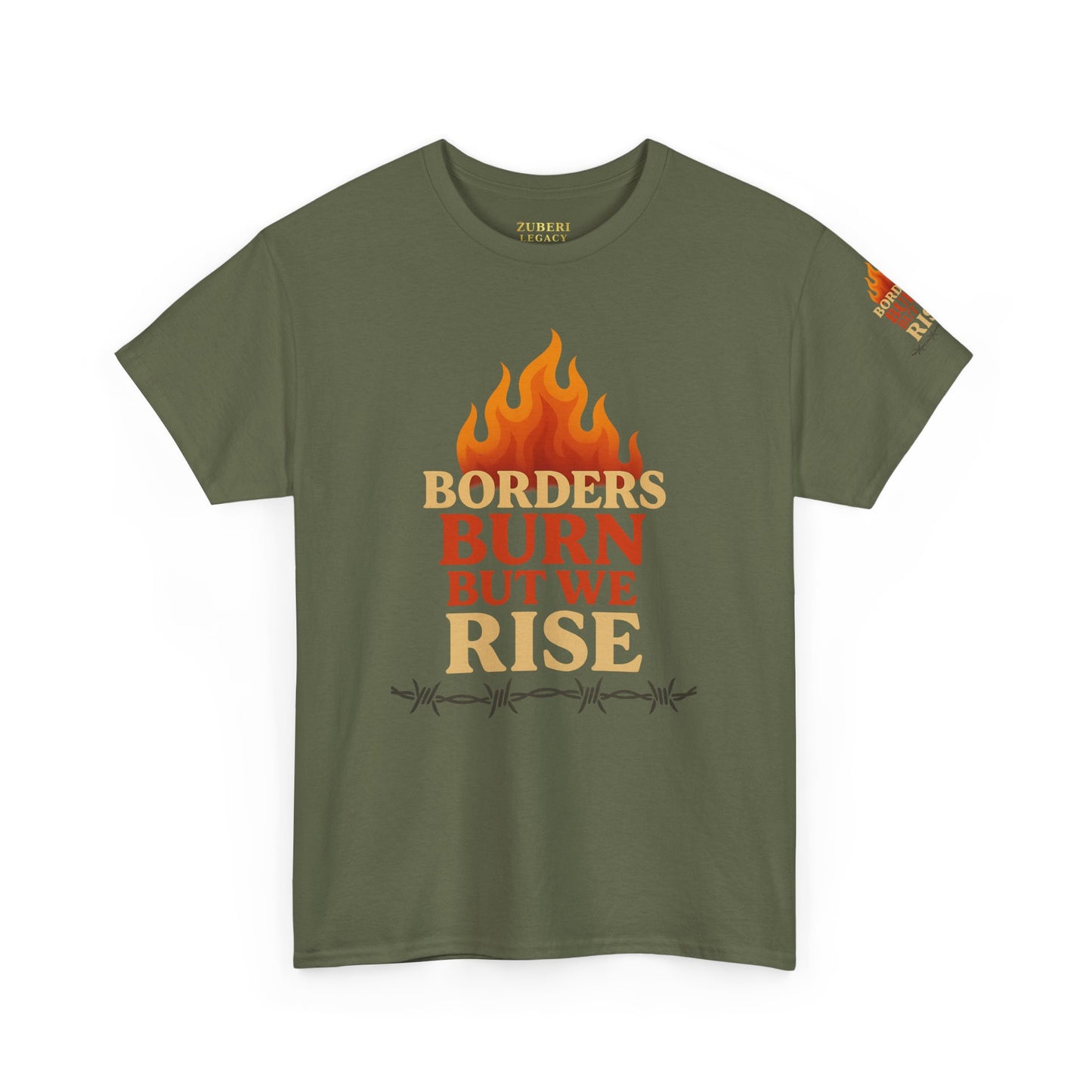 Bun Dem Summer Empowering Unisex Heavy Cotton Tee| Gildan 5000 - "Borders Burn But We Rise" Empire Edition - Activism Fashion, Statement Shirt, Gift for Allies, Equality