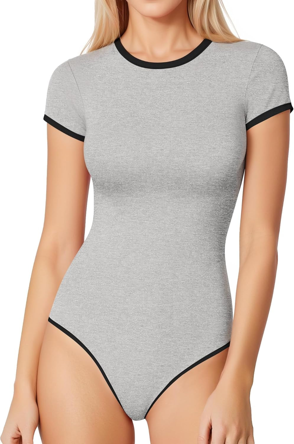 MANGOPOP Women'S round Neck Short Sleeve T Shirts Basic Bodysuits