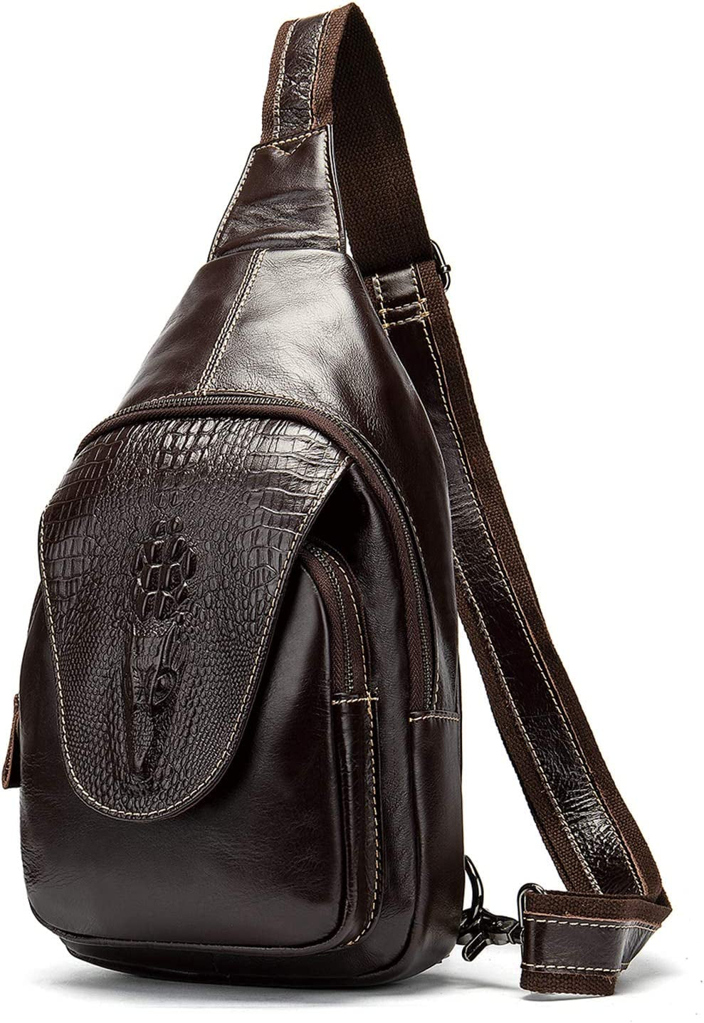 NIUCUNZH Handmade Genuine Leather Crossbody Sling Bag Crocodile Embossing Chest Bag Waterproof Shoulder Bag