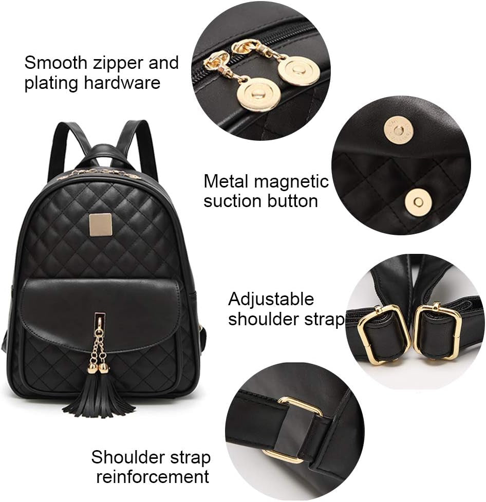 IHAYNER Women'S Simple Design Quilted Mini Backpack - 3Pcs Leather Backpack Purse for Women