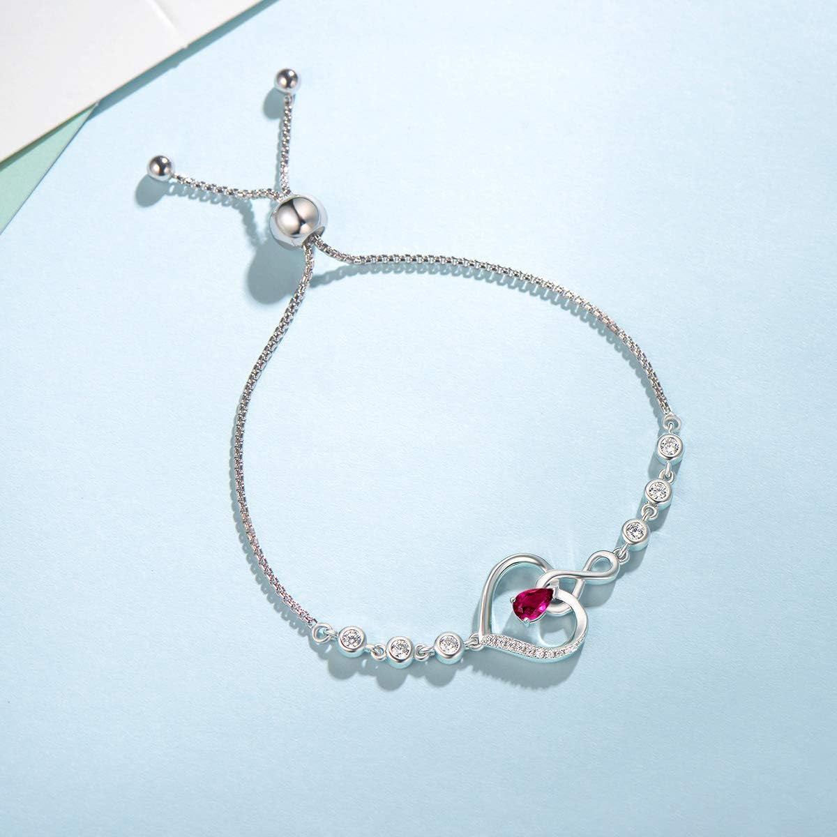 AGVANA Heart Birthstone Bracelets for Women Sterling Silver Genuine or Created Gemstone Tennis Bracelet Infinity Love Jewelry Anniversary Birthday Gifts for Wife Mom Women