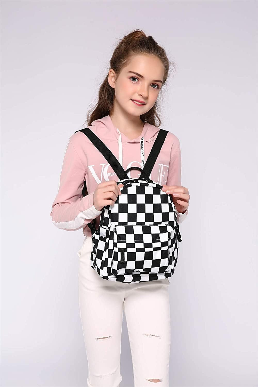 Deanfun Mini Backpack for Women - Waterproof Small Backpack with Orange Checkered Print, Multi Pockets Large Capacity Cute and Stylish MNSB-144