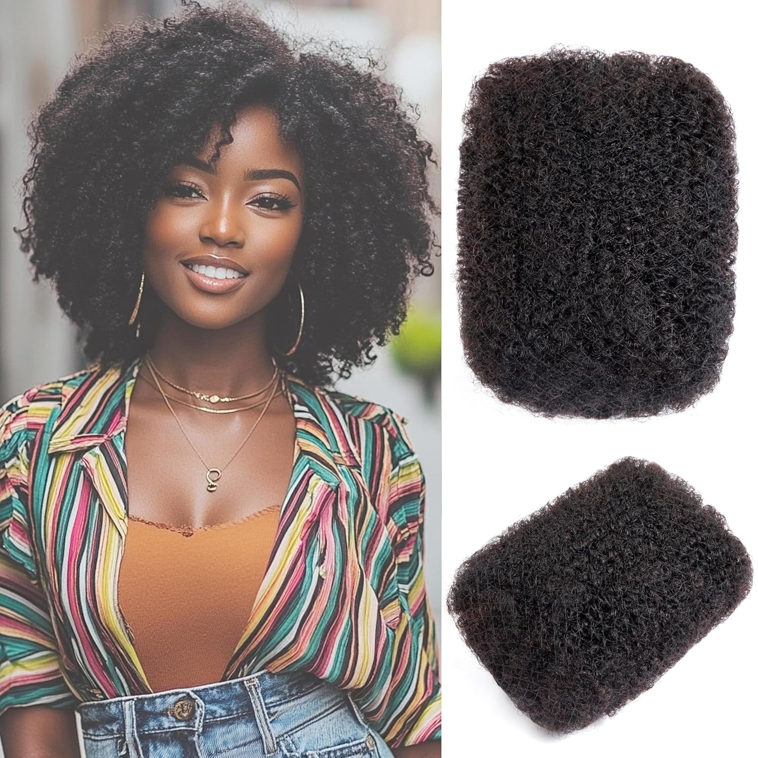 14 Inch 50Gram Afro Kinkys Bulk Human Hair for Dreadlock Extensions, Repair Locs, Create Dreadlocks,Micro Twist Braids, Soft Kinky Curly Bulk for Locs Extensions(Natural Black)