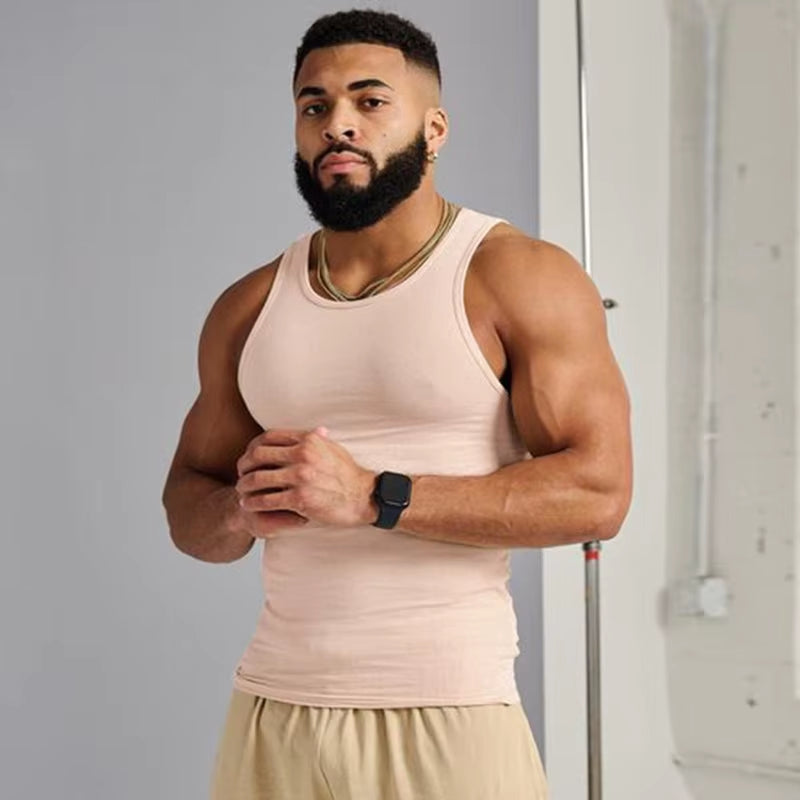 Summer Men'S Sports Clothing Casual Vest Fashion round Neck Quick Dry Tank Top Male Outdoor Gym Fitness Sleeveless Base Shirt