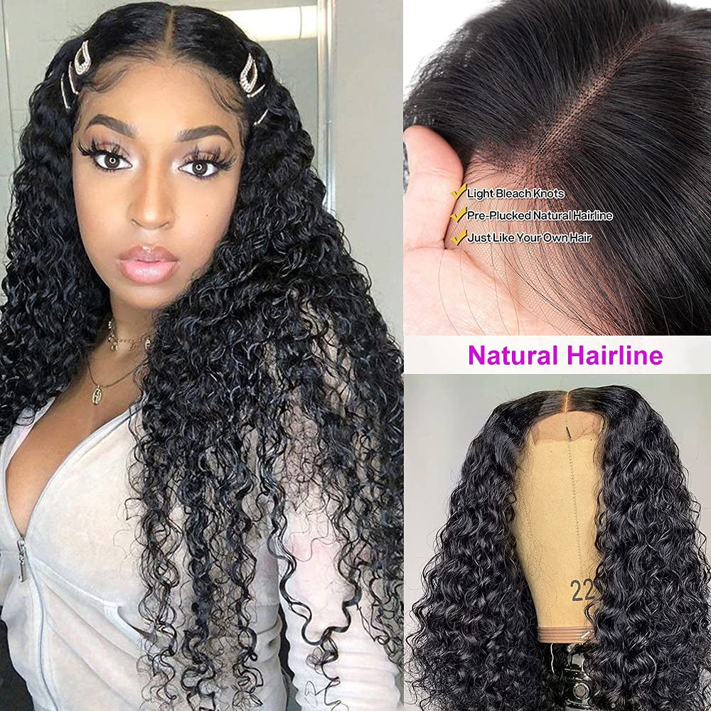 28 Inch Glueless Curly Wave Human Hair Lace Front Wig Pre Plucked Brazilian Curly 4X4 Lace Closure Wigs with Baby Hair 9A Glueless Wet and Wavy Lace Front Wigs 150% Density Virgin Hair Lace Wigs