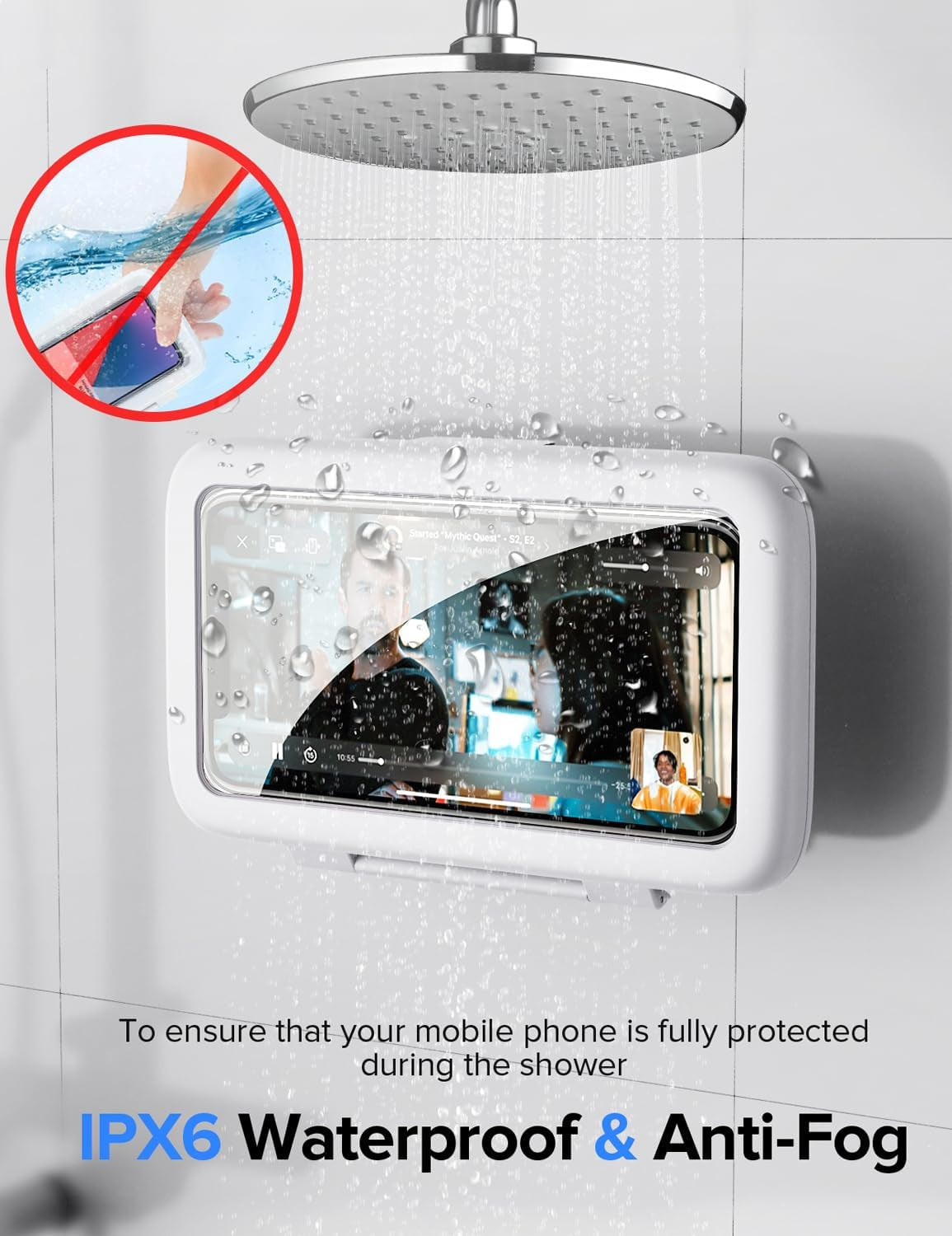 Shower Phone Holder Waterproof, 480° Rotatable Adjustable Bathroom Wall Phone Mount Stand, Anti-Fog High Sensitivity Iphone Case, anti Fog Case Bathroom Accessories for 4-7'' Cellphones