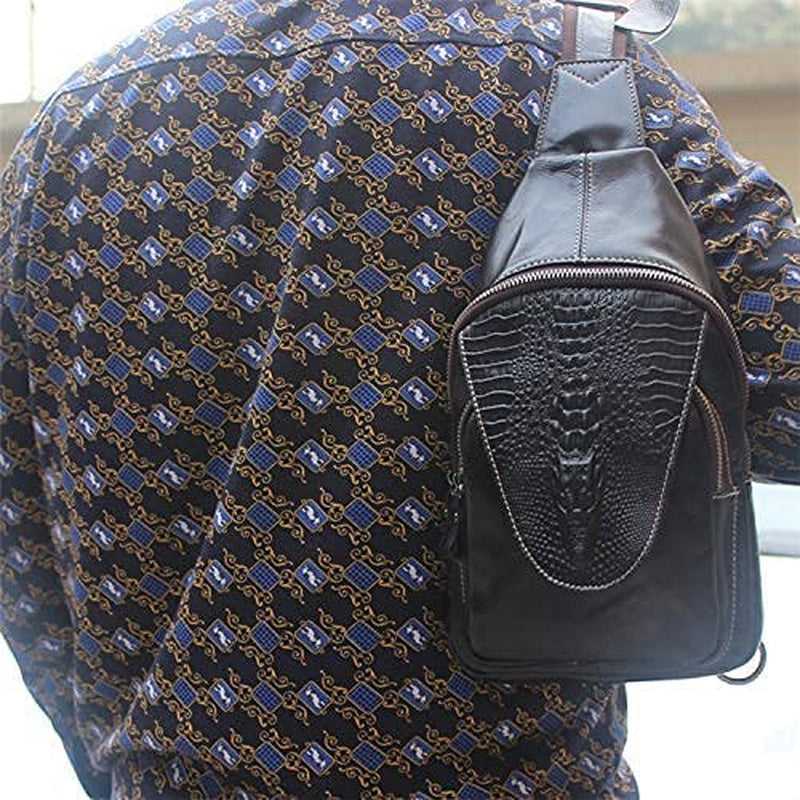 NIUCUNZH Handmade Genuine Leather Crossbody Sling Bag Crocodile Embossing Chest Bag Waterproof Shoulder Bag