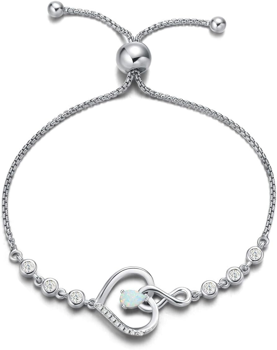 AGVANA Heart Birthstone Bracelets for Women Sterling Silver Genuine or Created Gemstone Tennis Bracelet Infinity Love Jewelry Anniversary Birthday Gifts for Wife Mom Women