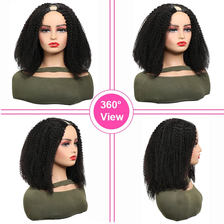 Afro Kinky Curly U Part Wigs for Women Peruvian Remy Human Hair Afro Kinky Curly V Part Wig 180% Densities 24 Inch Long Wig
