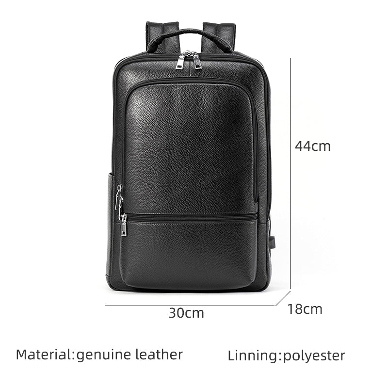 Business Fashion Men'S Bag Multifunctional USB Large Capacity Leather Backpack