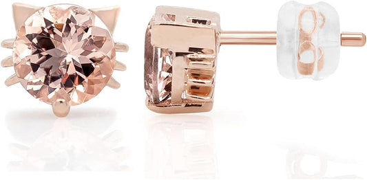 Collection 1 1/2 CT.T.W Blush round 6MM Peach Morganite Cat Stud Earrings in 14K Gold over Sterling Silver Gifts for Women Aniversary Wedding (1.50 Cttw) Valentine'S Day Gift for Her