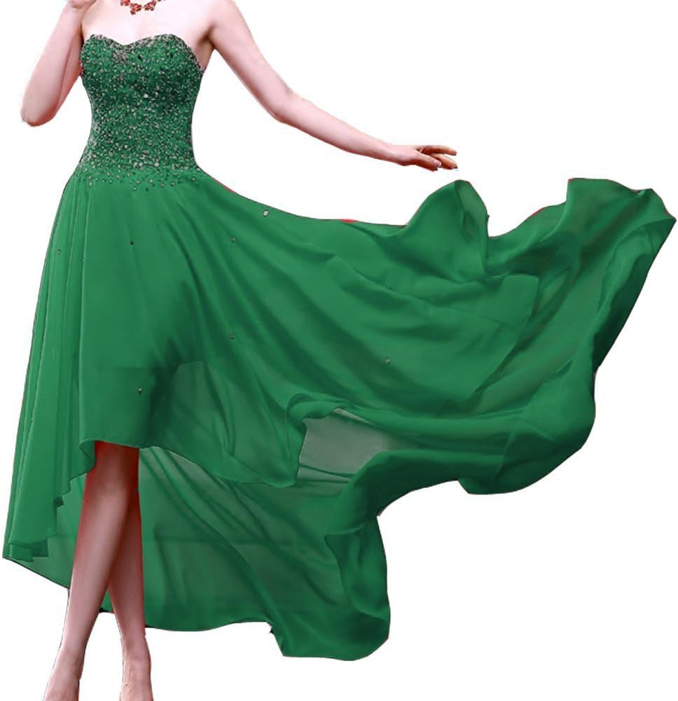 Kivary Women'S Beaded High Low Chiffon Formal Prom Dresses Evening Gowns Sweetheart