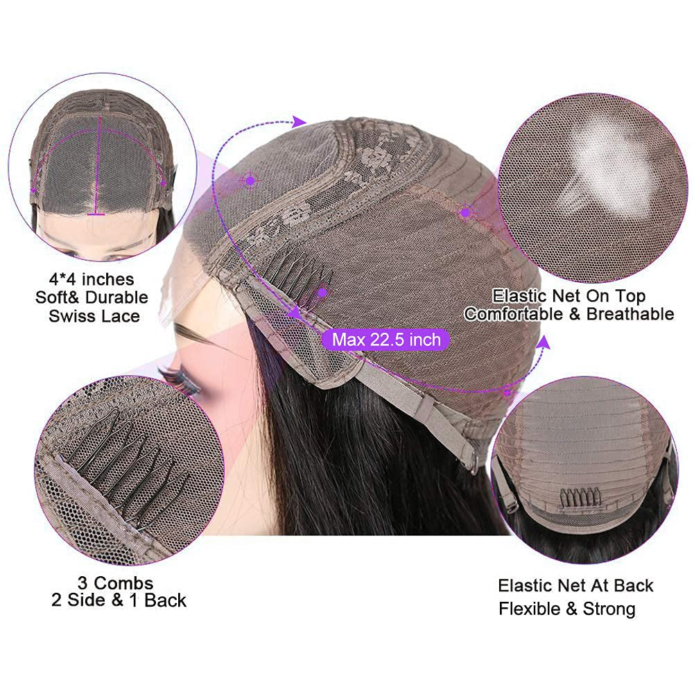 28 Inch Glueless Curly Wave Human Hair Lace Front Wig Pre Plucked Brazilian Curly 4X4 Lace Closure Wigs with Baby Hair 9A Glueless Wet and Wavy Lace Front Wigs 150% Density Virgin Hair Lace Wigs