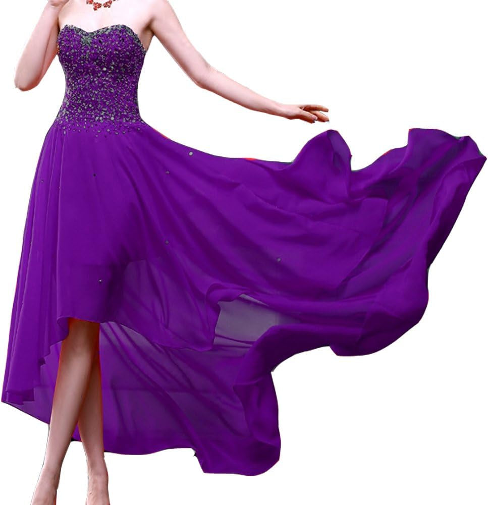 Kivary Women'S Beaded High Low Chiffon Formal Prom Dresses Evening Gowns Sweetheart