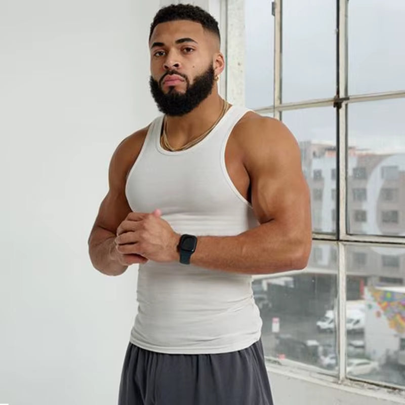 Summer Men'S Sports Clothing Casual Vest Fashion round Neck Quick Dry Tank Top Male Outdoor Gym Fitness Sleeveless Base Shirt