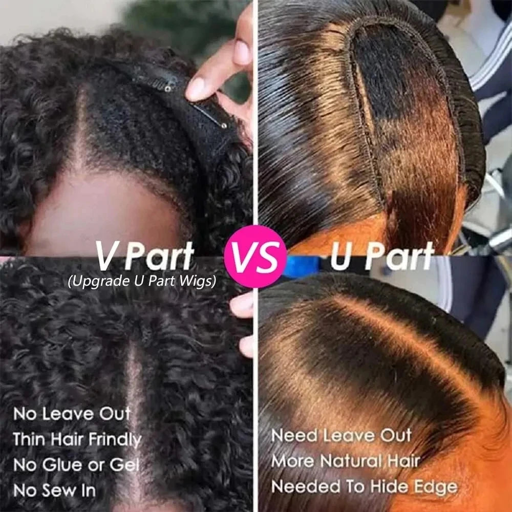 Afro Kinky Curly U Part Wigs for Women Peruvian Remy Human Hair Afro Kinky Curly V Part Wig 180% Densities 24 Inch Long Wig