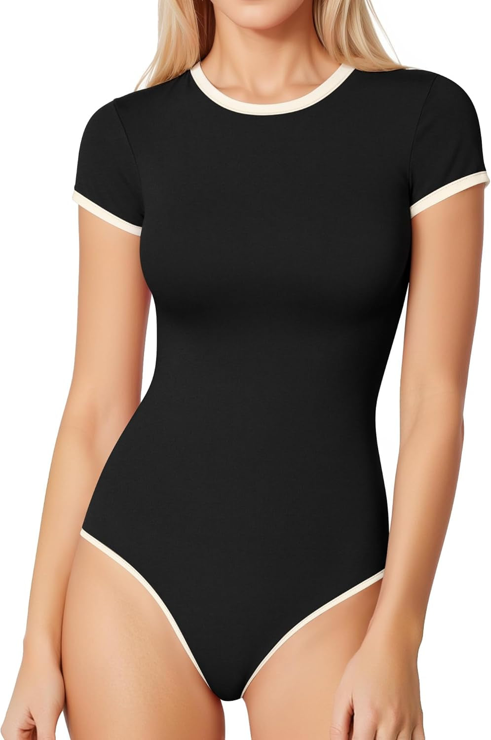 MANGOPOP Women'S round Neck Short Sleeve T Shirts Basic Bodysuits