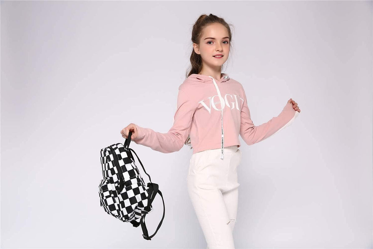 Deanfun Mini Backpack for Women - Waterproof Small Backpack with Orange Checkered Print, Multi Pockets Large Capacity Cute and Stylish MNSB-144