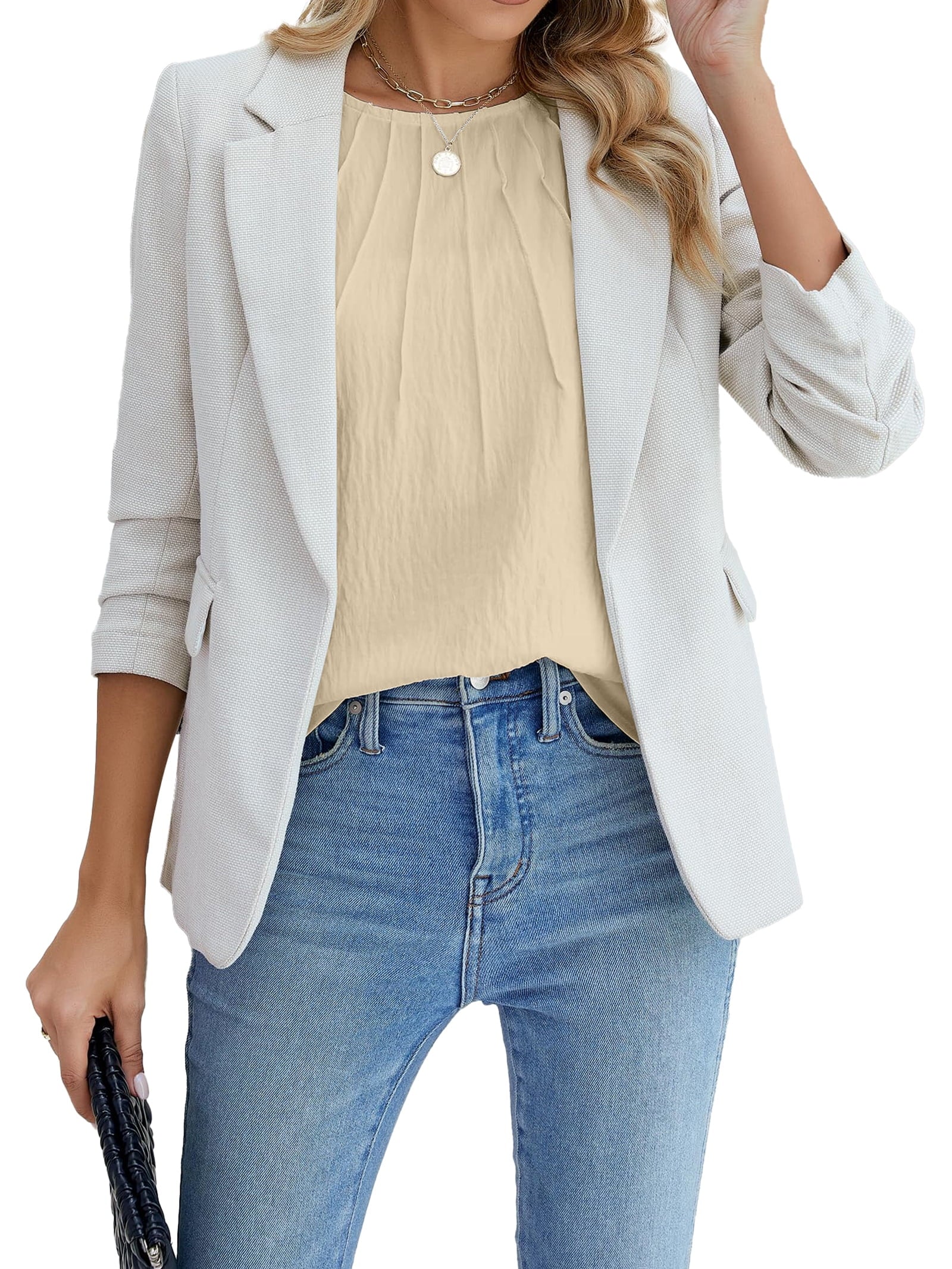 Pleated  Tops Business Work Shirts Ruffle Sleeve Crew Neck Summer Outfits