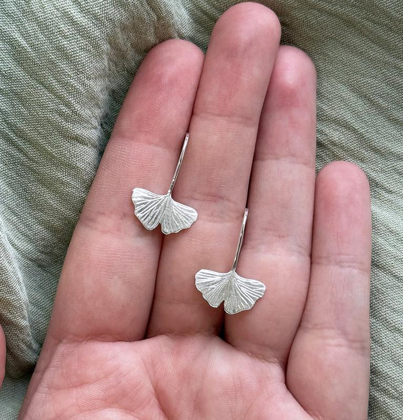 Ginkgo Leaf Earrings - Sterling Silver Drop Earrings Handmade by Me!!, Hypoallergenic, Lightweight Design, Plant Lover Accessory