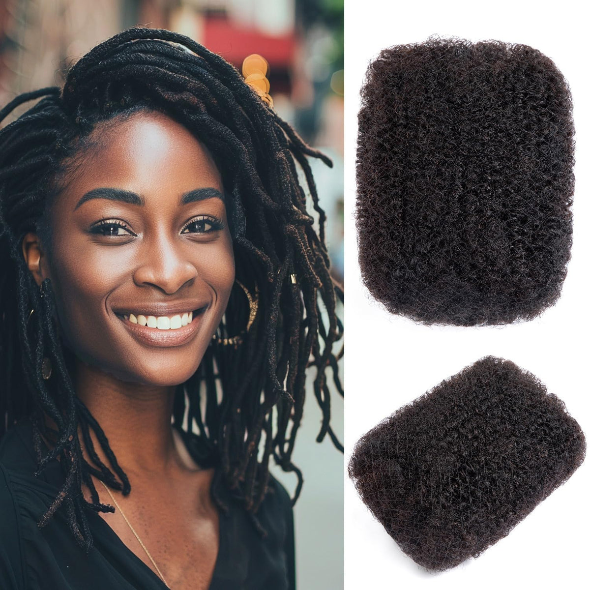 14 Inch 50Gram Afro Kinkys Bulk Human Hair for Dreadlock Extensions, Repair Locs, Create Dreadlocks,Micro Twist Braids, Soft Kinky Curly Bulk for Locs Extensions(Natural Black)