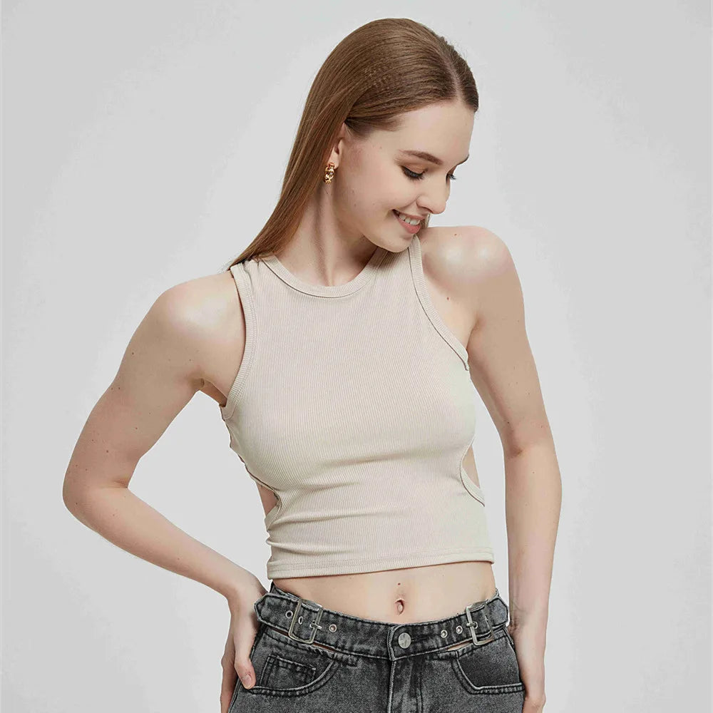 Vest Top Women'S Y2K Tank Top Ribbed Knitted Tops Mujer Neck Summer Woman Shirts Tank Top Women Tank Tops Brown Casual Shirts