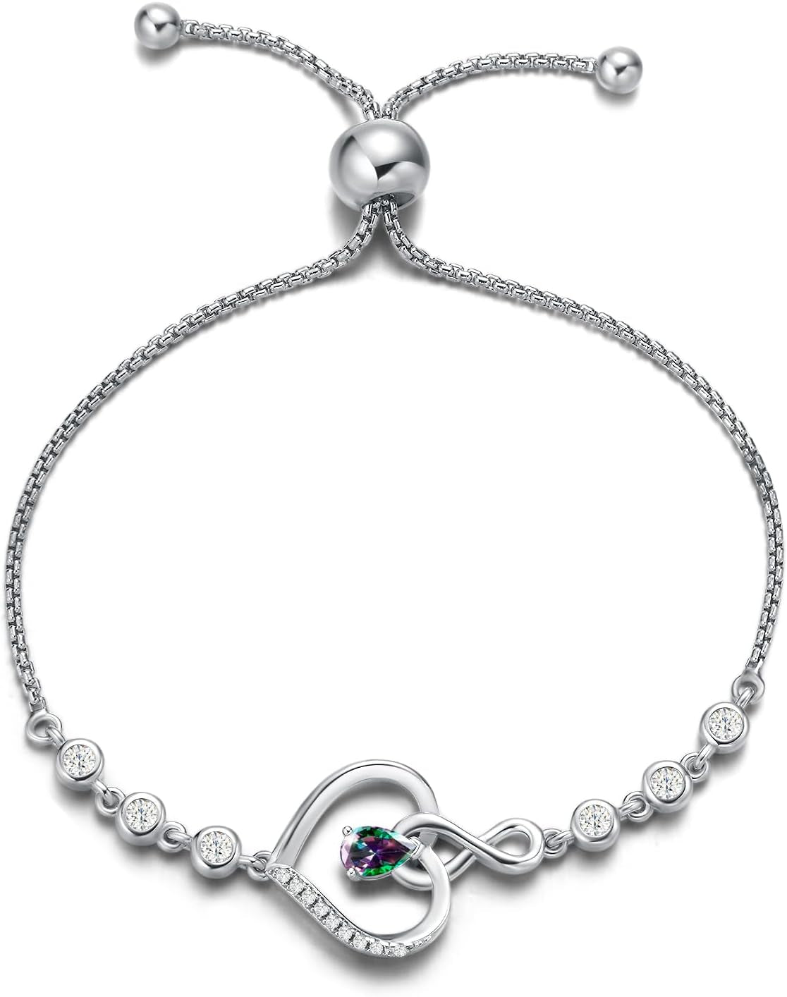AGVANA Heart Birthstone Bracelets for Women Sterling Silver Genuine or Created Gemstone Tennis Bracelet Infinity Love Jewelry Anniversary Birthday Gifts for Wife Mom Women