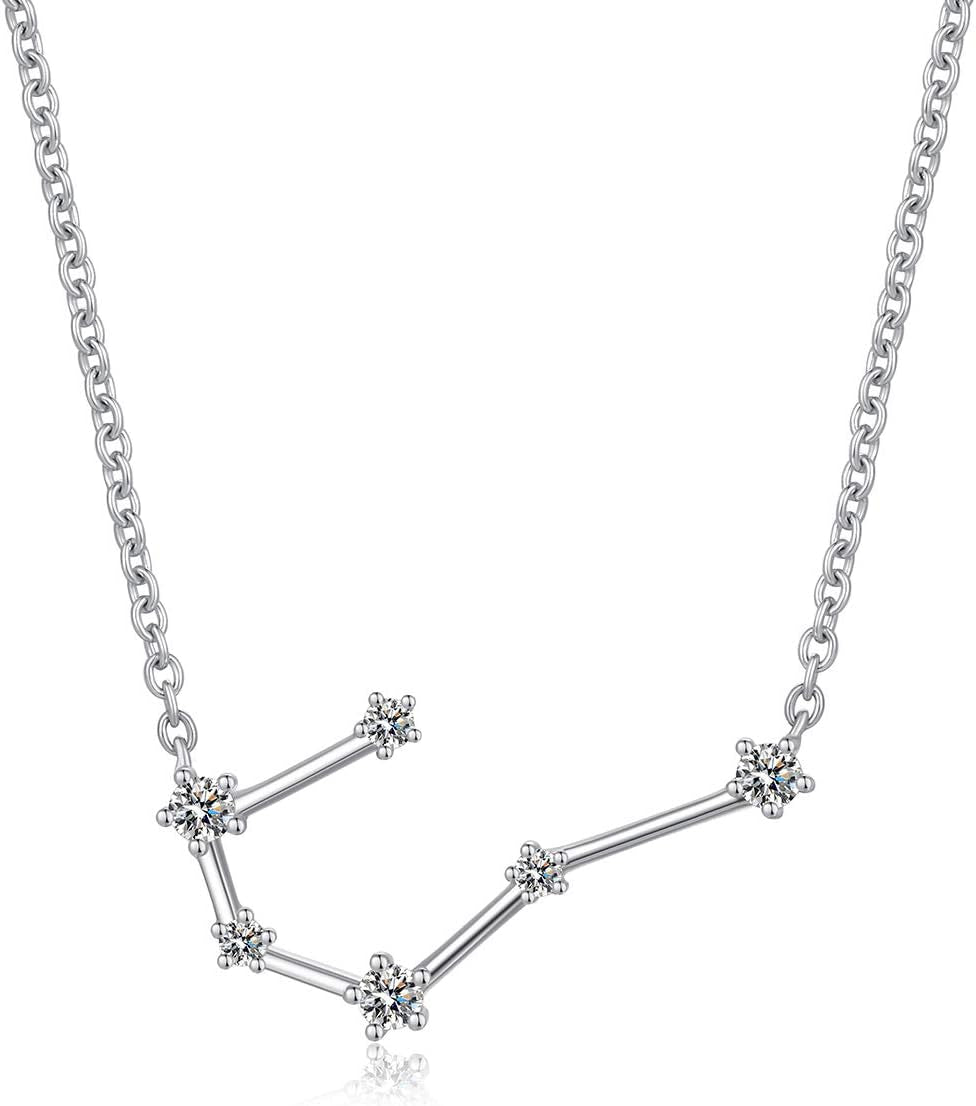 925 Sterling Silver CZ Astrology 12 Constellation Horoscope Sign Astrology Zodiac Star Necklace Birthday Jewelry for Women,18 Inch