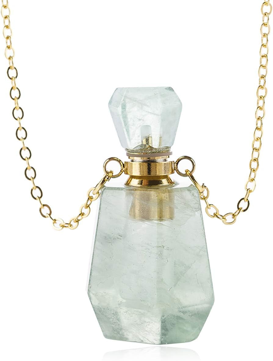 Gemstone Crystal Perfume Bottle Diffuser Necklace - Stylish Aromatherapy Essential Oil Locket Pendant for Travel and Fragrance