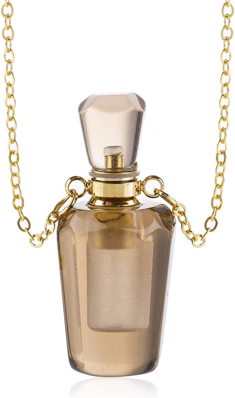 Gemstone Crystal Perfume Bottle Diffuser Necklace - Aromatherapy Essential Oil Locket Pendant for Travel and Fragrance