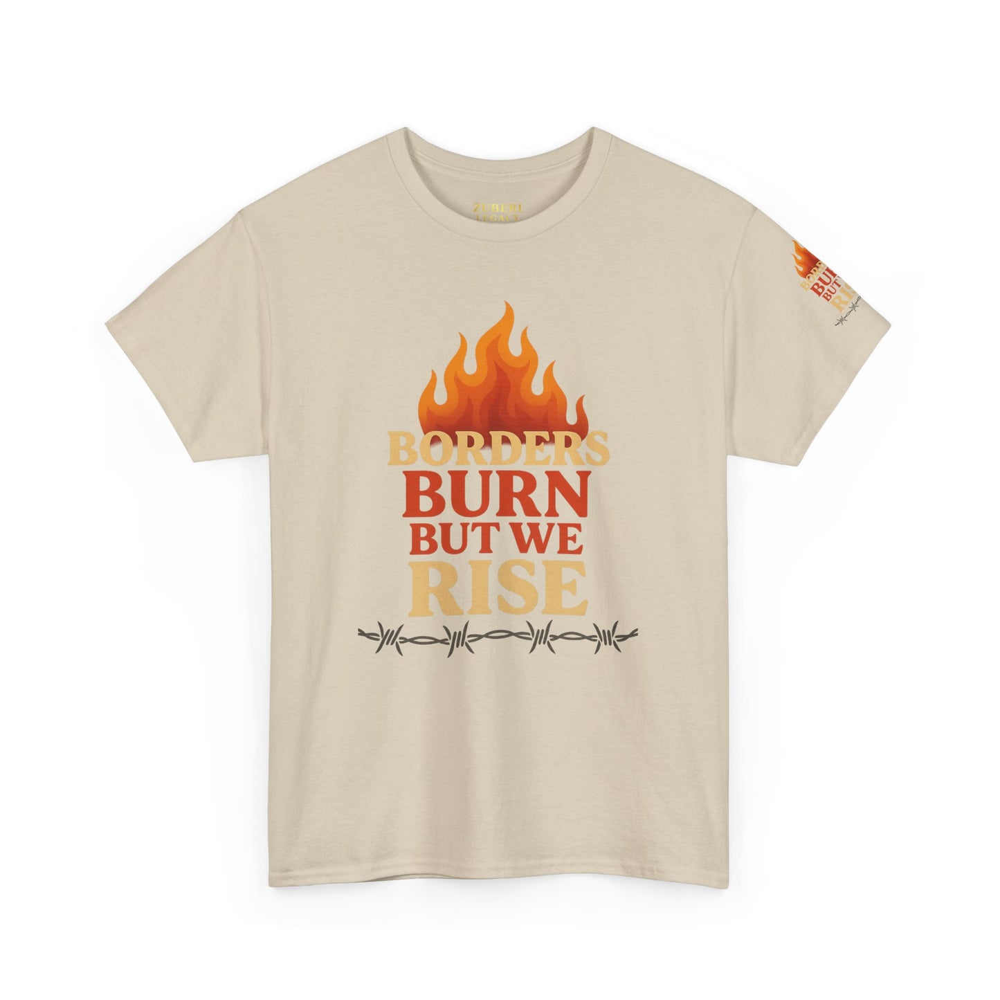 Bun Dem Summer Empowering Unisex Heavy Cotton Tee| Gildan 5000 - "Borders Burn But We Rise" Empire Edition - Activism Fashion, Statement Shirt, Gift for Allies, Equality