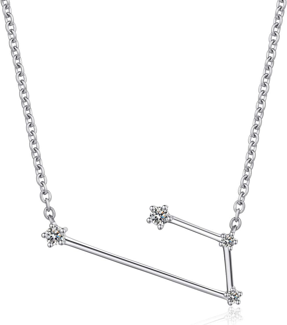 925 Sterling Silver CZ Astrology 12 Constellation Horoscope Sign Astrology Zodiac Star Necklace Birthday Jewelry for Women,18 Inch