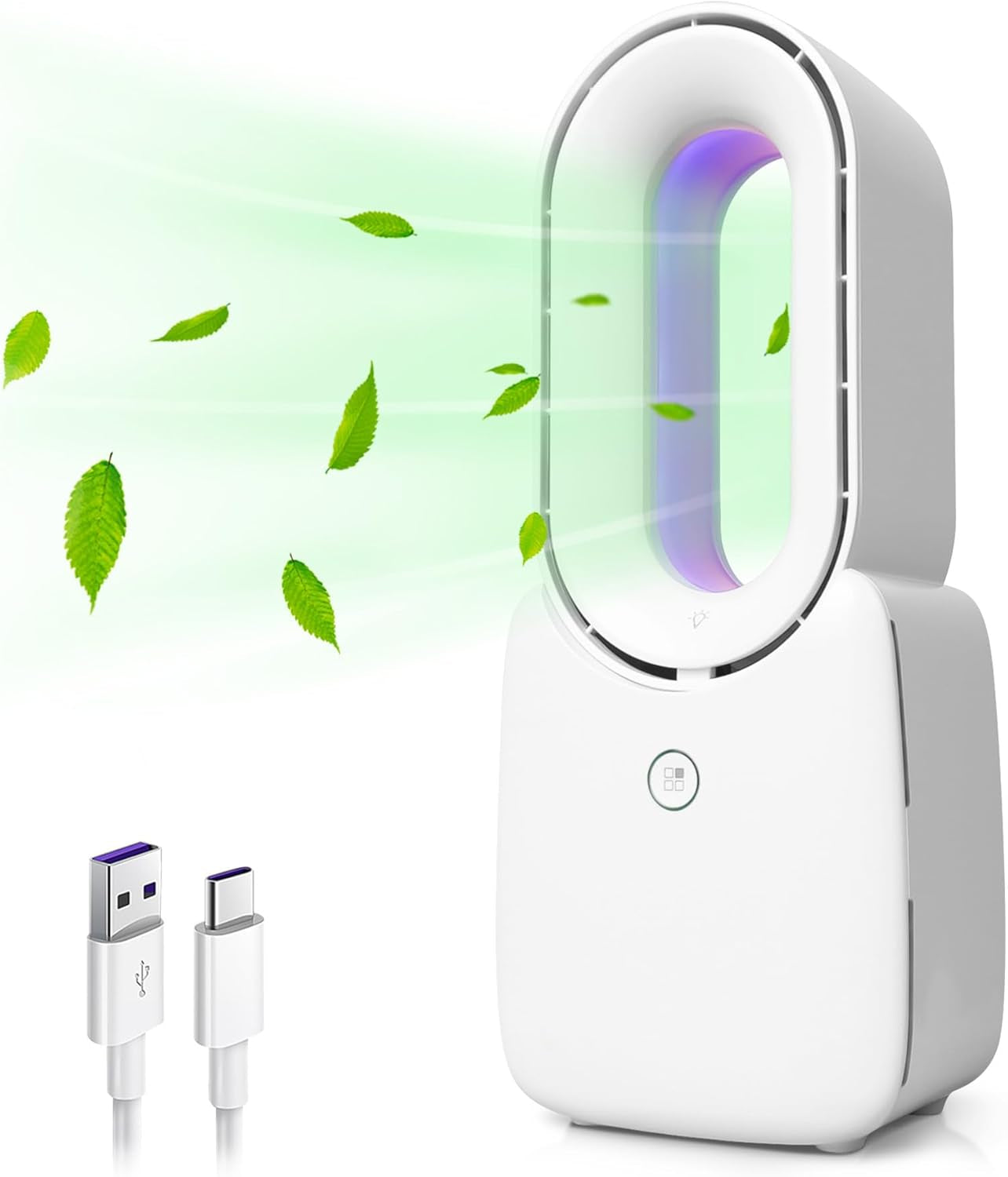 CONBOLA Small Tower Fan, 11.8 Inch Personal Portable Fan Rechargeable, USB Quiet Bladeless Desk Fan with 3 Speeds, Battery Operated Fan with Decorative LED for Office Bedroom Outdoor Table Home(Pink)