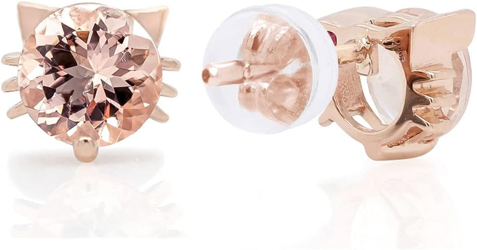 Collection 1 1/2 CT.T.W Blush round 6MM Peach Morganite Cat Stud Earrings in 14K Gold over Sterling Silver Gifts for Women Aniversary Wedding (1.50 Cttw) Valentine'S Day Gift for Her