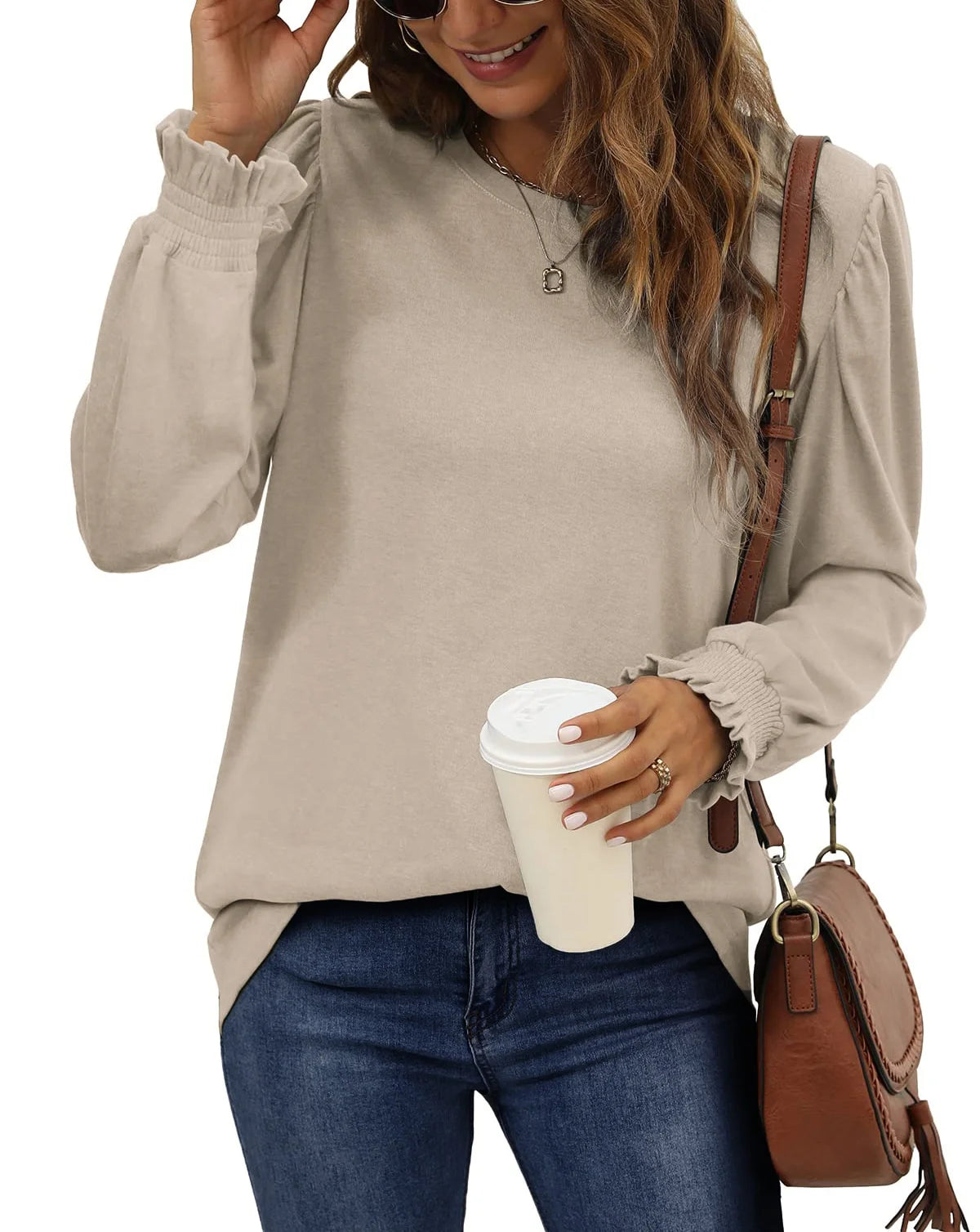 Blouses for Women Dressy Puff Sleeve Tunic Tops Casual Fall Shirts