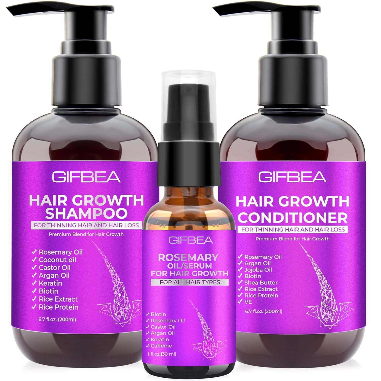 Revitalize Your Hair: Nourishing Hair Growth Shampoo & Conditioner Set with Rosemary, Biotin, Argan & Castor Oils for Thinning, Damaged, Curly Hair